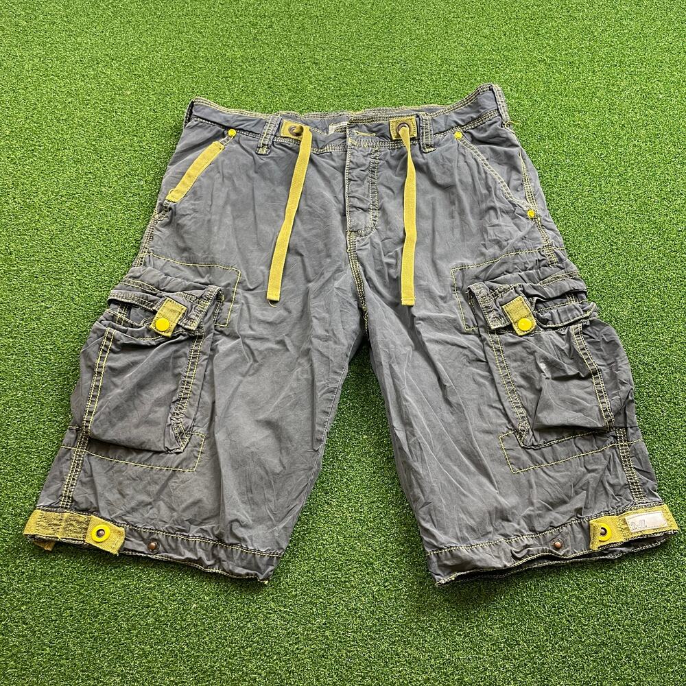 Vintage Y2K Jetlag Gray Ripstop Baggy Skater Cargo Shorts Sz 32